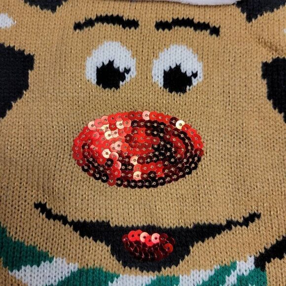 Ugly Christmas Sweater Party Contest Winner Reindeer Sequins Jingle Bells - Picture 8 of 11